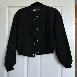 Zara black cropped bomber jacket. Size medium